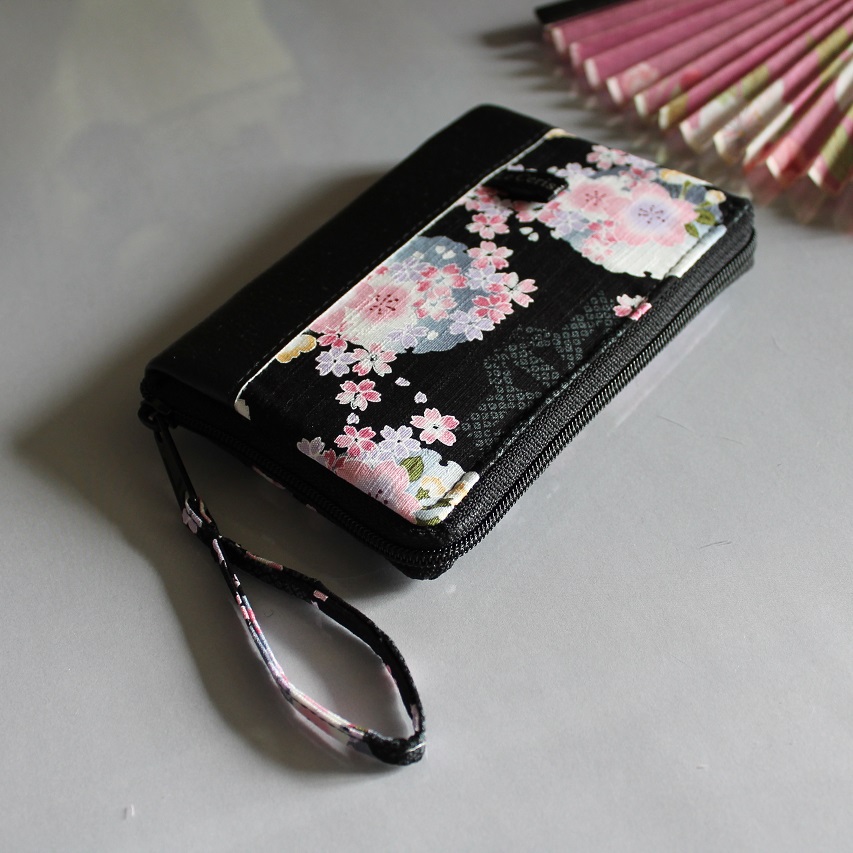Portefeuille porte-monnaie zippé -  Mina noir rose bleu